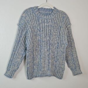 Unbranded Blue Chunky Knit Sweater Ribbed Pullover Unisex Size M